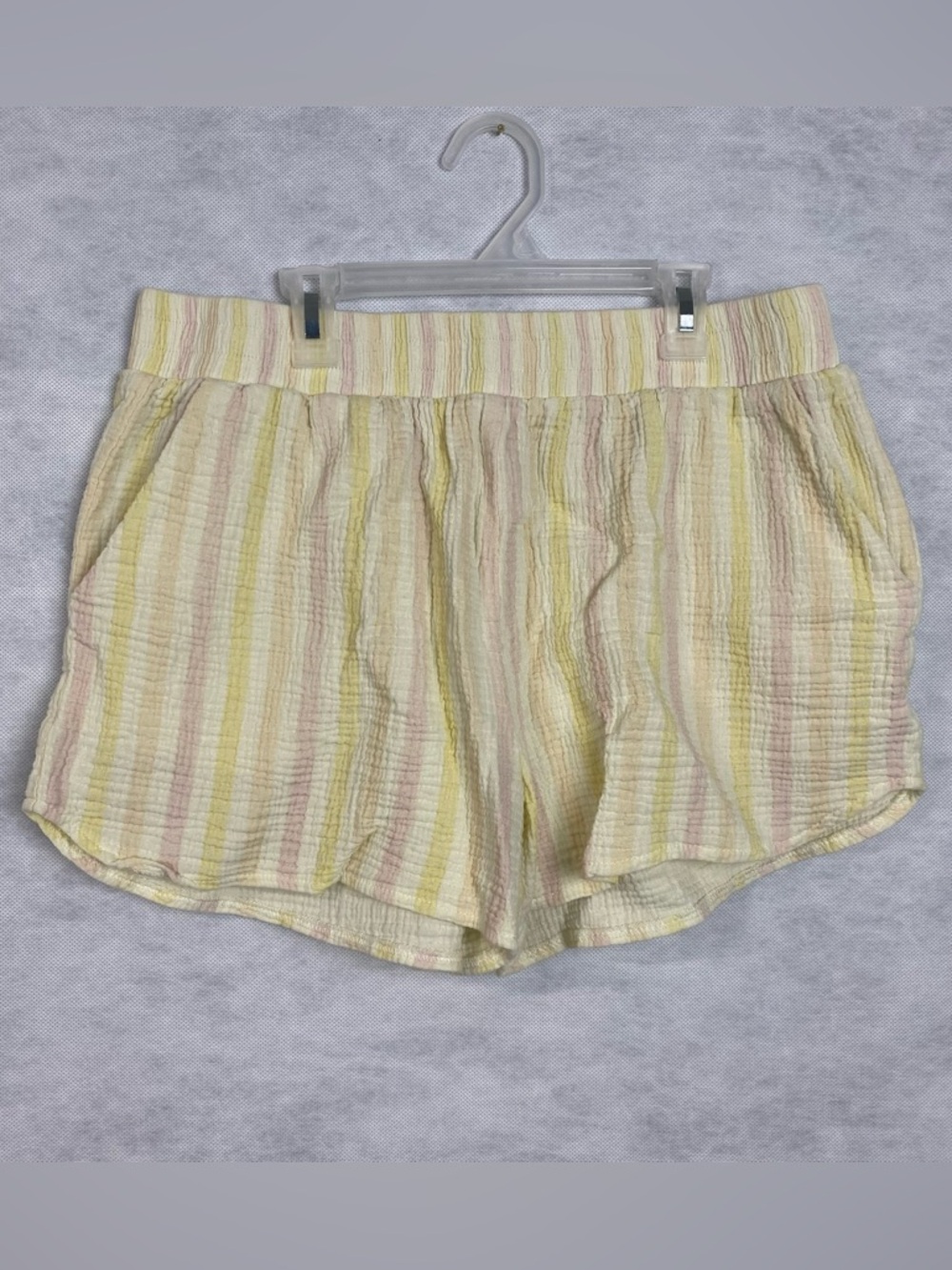Pink Lily Pastel Stripe Elastic-Waist Shorts - Yellow & Pink
